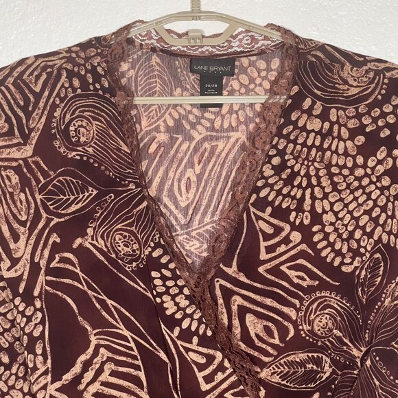 VTG Lane Bryant Womens Plus 26/28 Brown Floral Print Baby Doll Y2K Made in USA - Picture 3 of 15